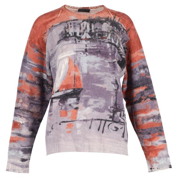 Prada AW17 Knitted Shetland Village Print Sweater in Multicolor Wool